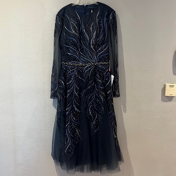 Mac Duggal EMBELLISHED TEA-LENGTH ILLUSION COCKTAIL DRESS NWT 11136 - Picture 2 of 13